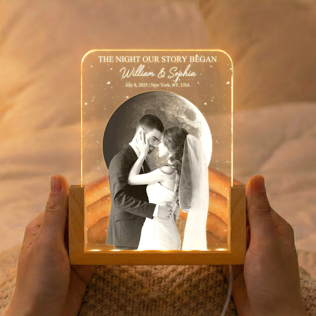 The Night Our Story Began Custom Photo & Moon Phase - Personalized Night Light