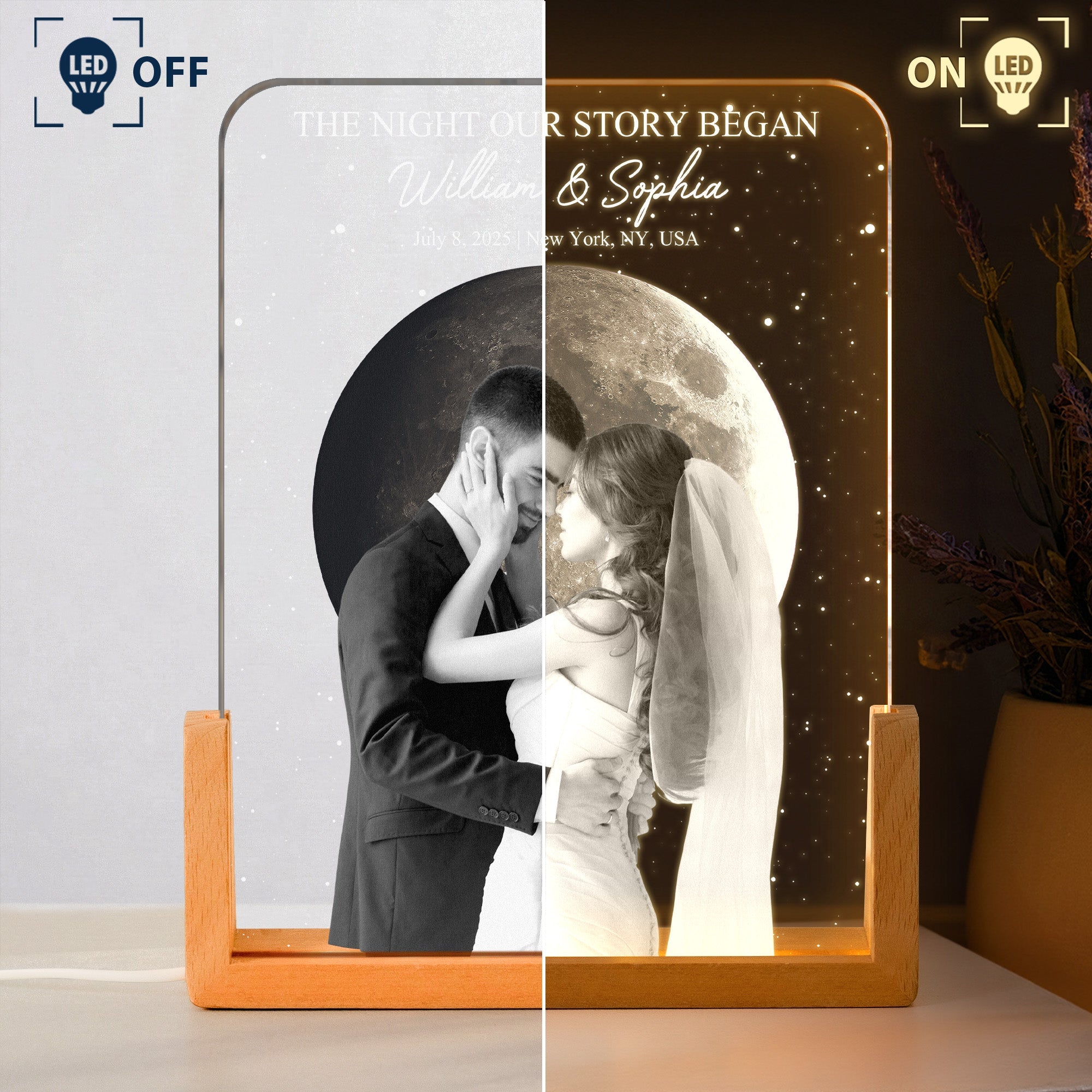 The Night Our Story Began Custom Photo & Moon Phase - Personalized Night Light