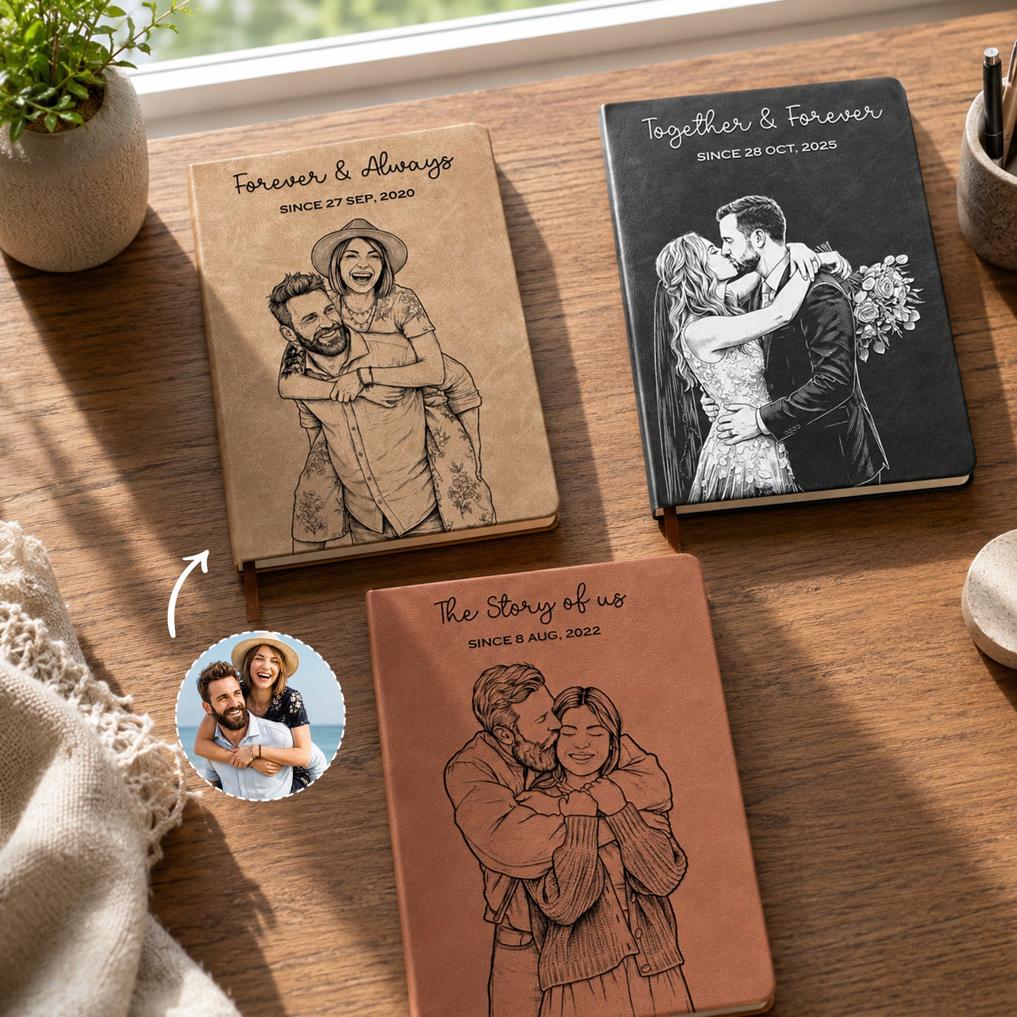 The Story Of Us Custom Couple Sketch Line Art - Personalized Journal