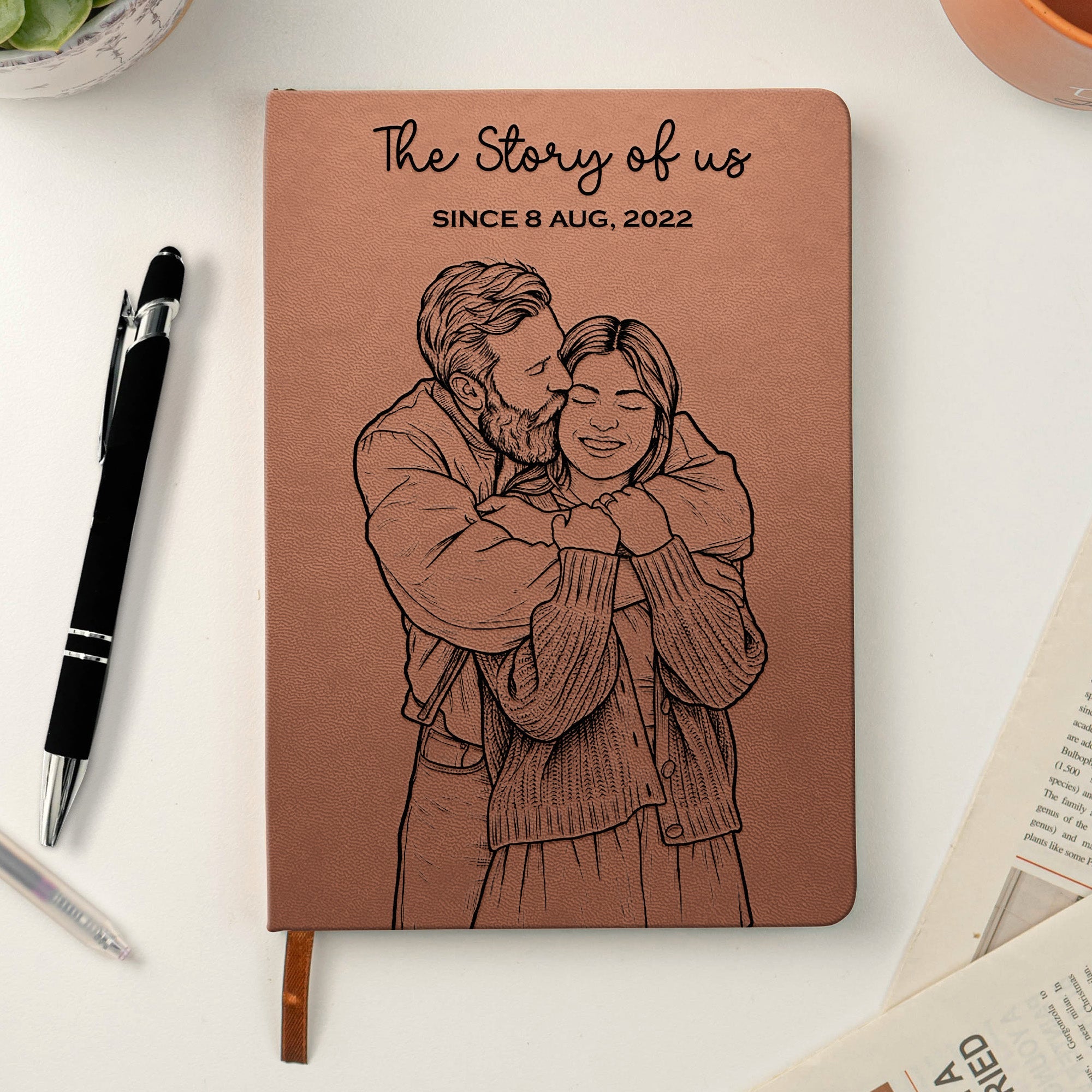 The Story Of Us Custom Couple Sketch Line Art - Personalized Journal
