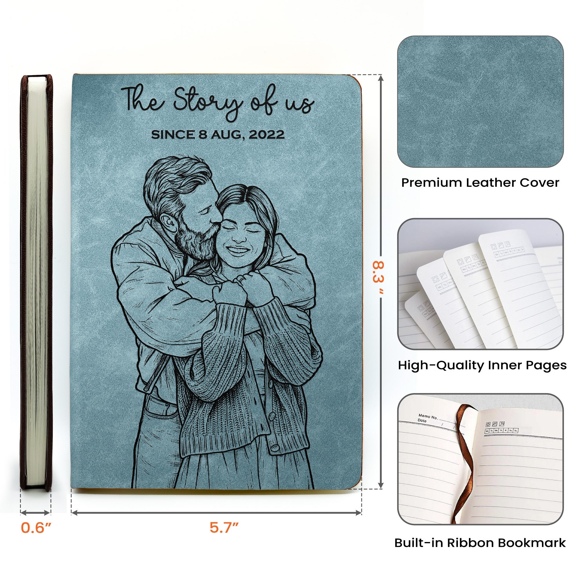 The Story Of Us Custom Couple Sketch Line Art - Personalized Journal