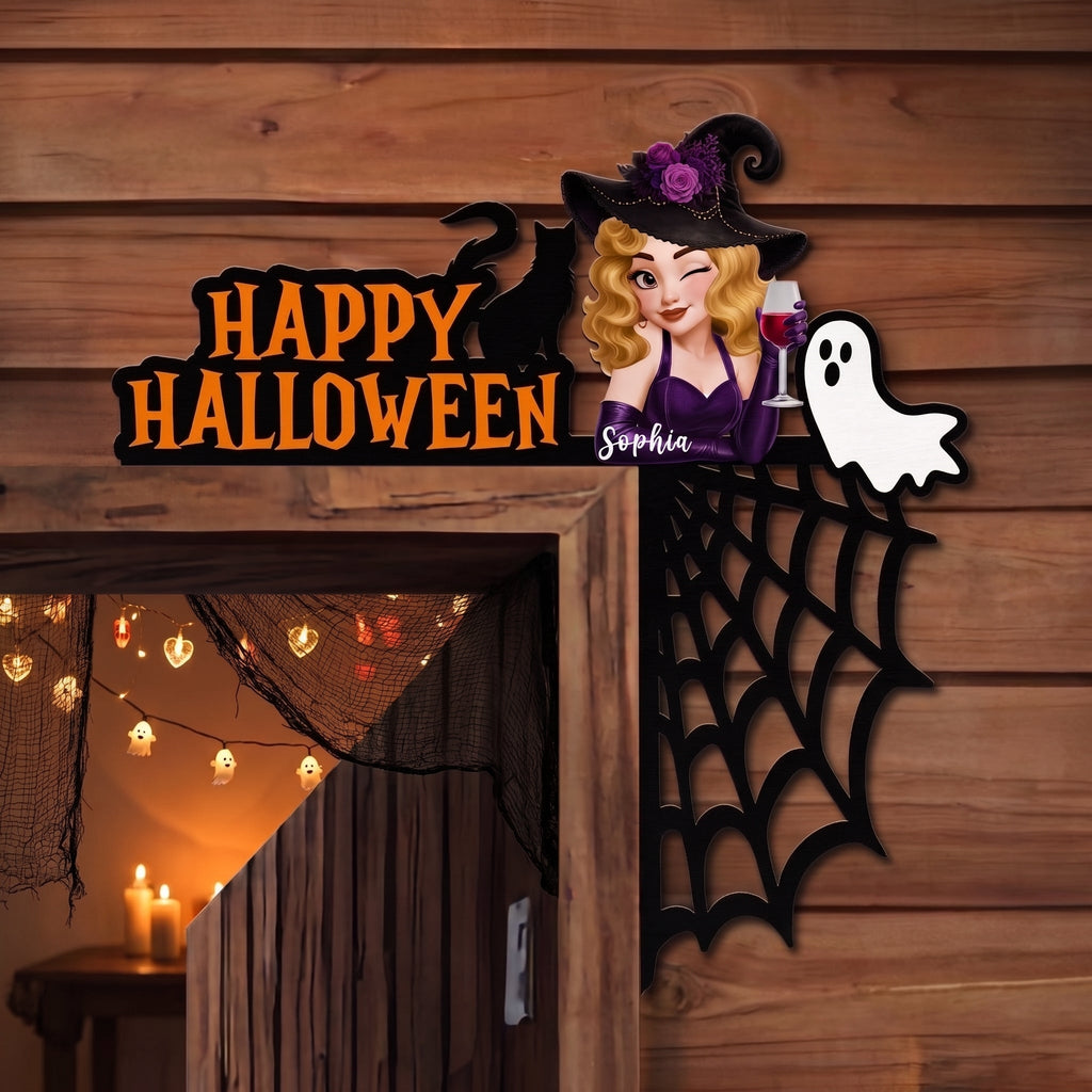 The Witch Is In Happy Halloween - Personalized Door Corner Decor