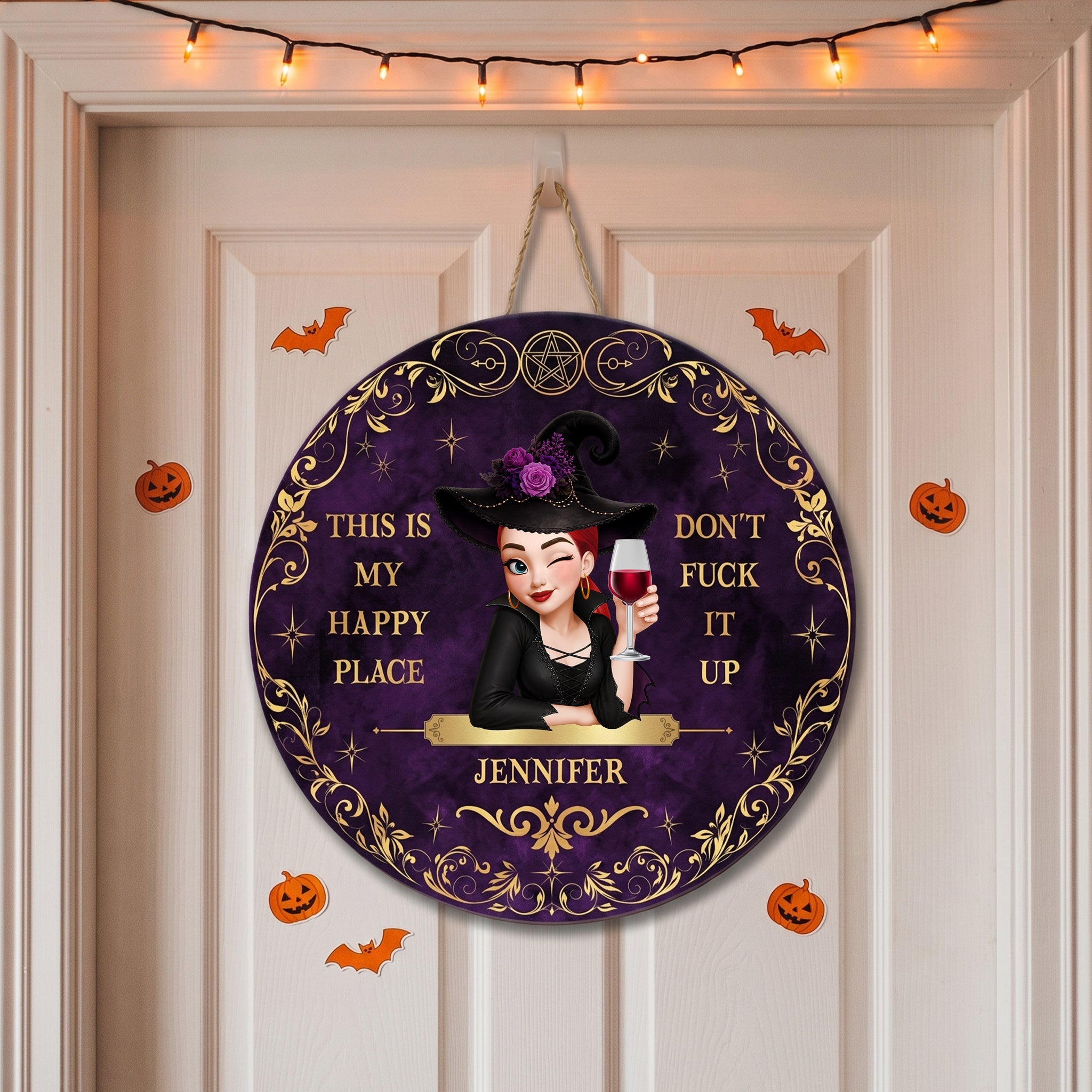 This Is My Happy Place Don't Fvck It Up Halloween Witch - Personalized Wood Sign