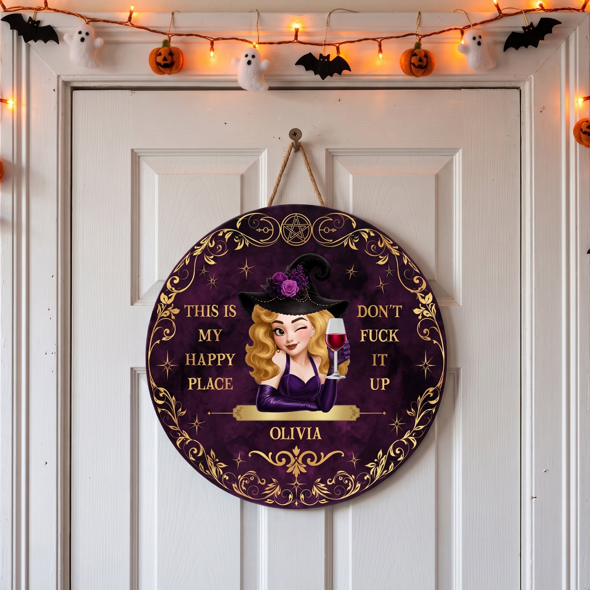 This Is My Happy Place Don't Fvck It Up Halloween Witch - Personalized Wood Sign