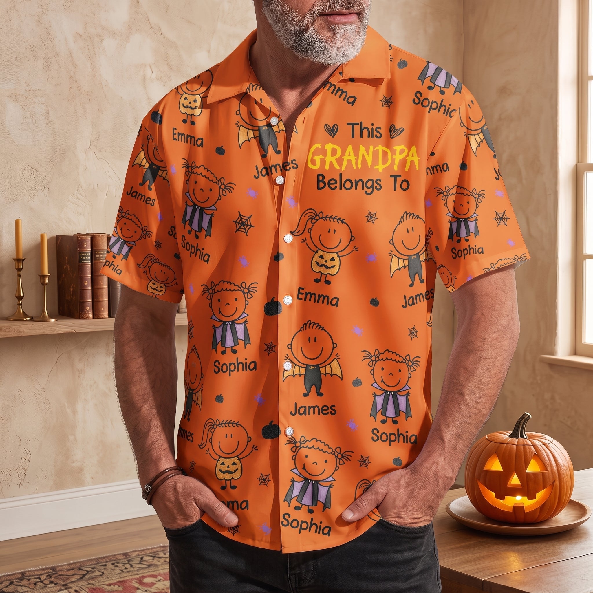 This Grandpa Belongs To Halloween Doodle Ver - Personalized Hawaiian Shirt