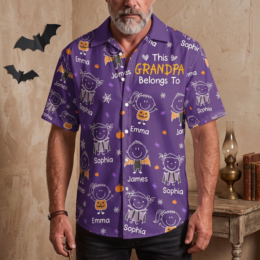 This Grandpa Belongs To Halloween Doodle Ver - Personalized Hawaiian Shirt