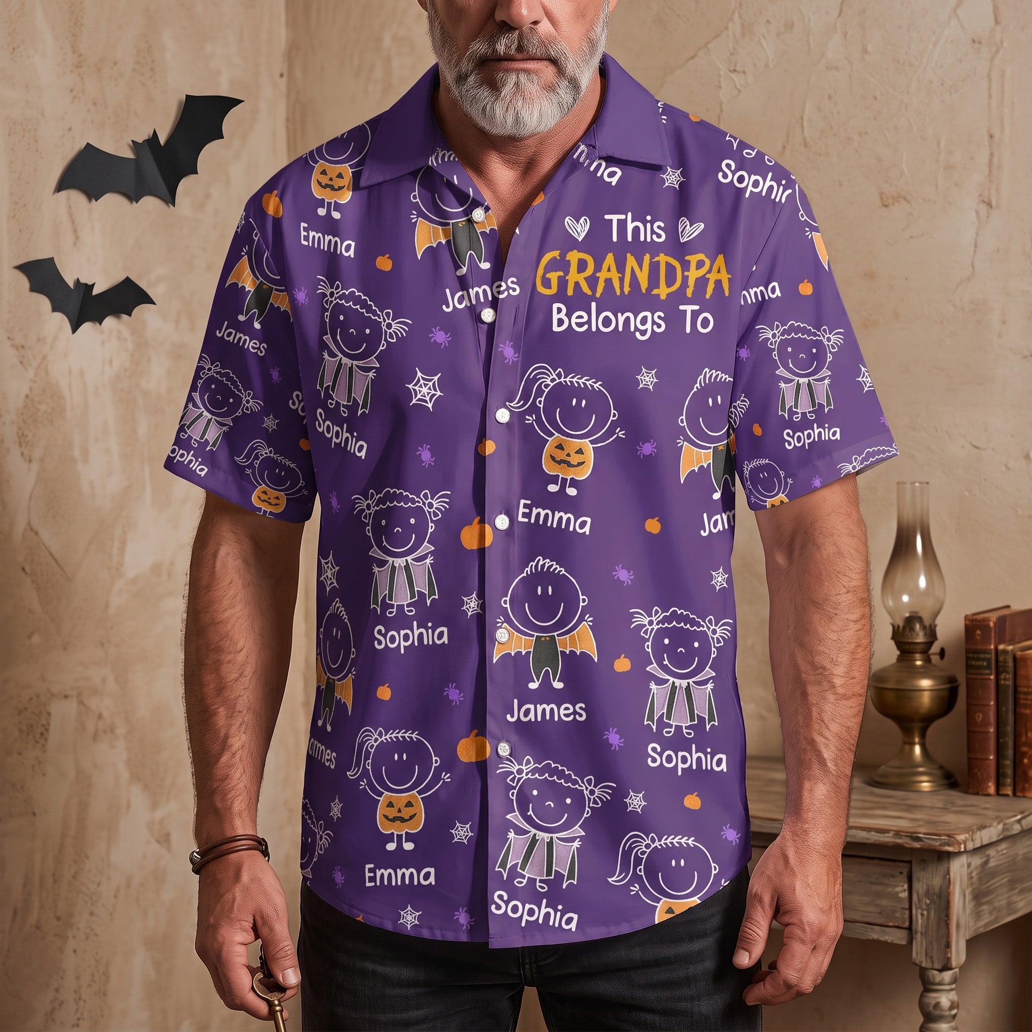 This Grandpa Belongs To Halloween Doodle Ver - Personalized Hawaiian Shirt