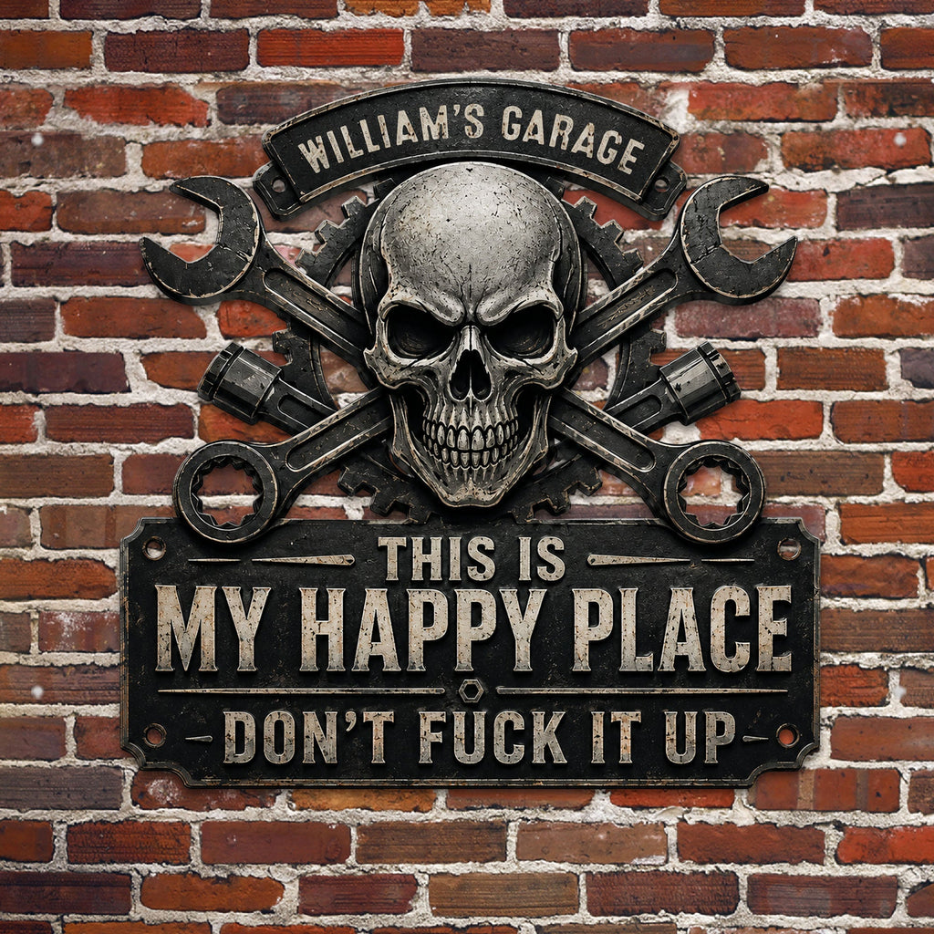 This Is My Happy Place - Funny Garage Sign For Him - Personalized Metal Sign