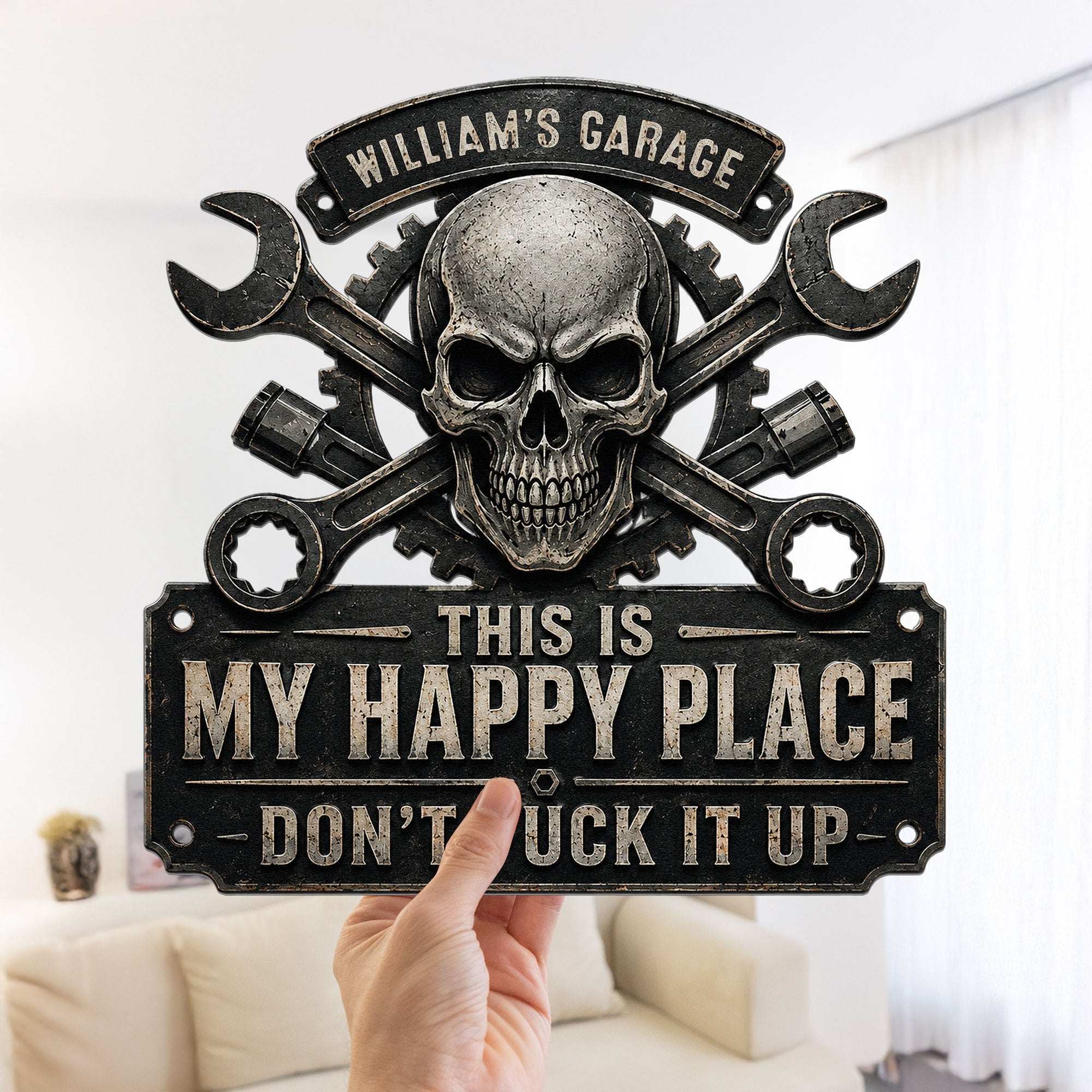 This Is My Happy Place - Funny Garage Sign For Him - Personalized Metal Sign