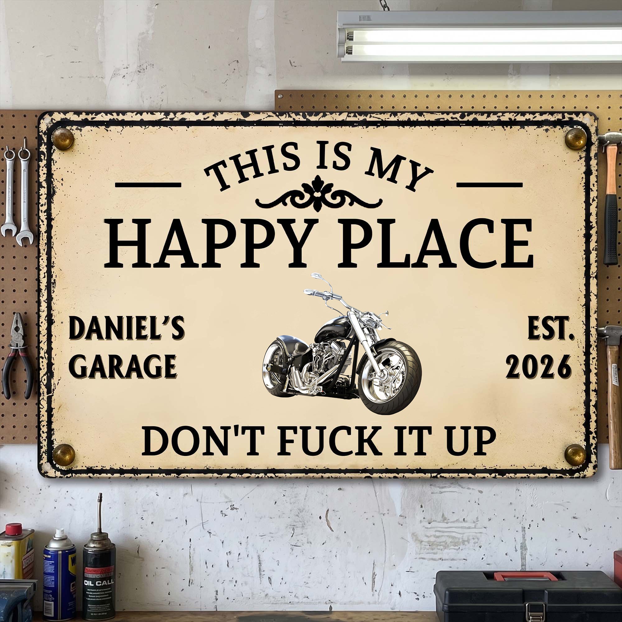 This Is My Happy Place Garage Sign, Gift For Men For Him - Personalized Metal Sign