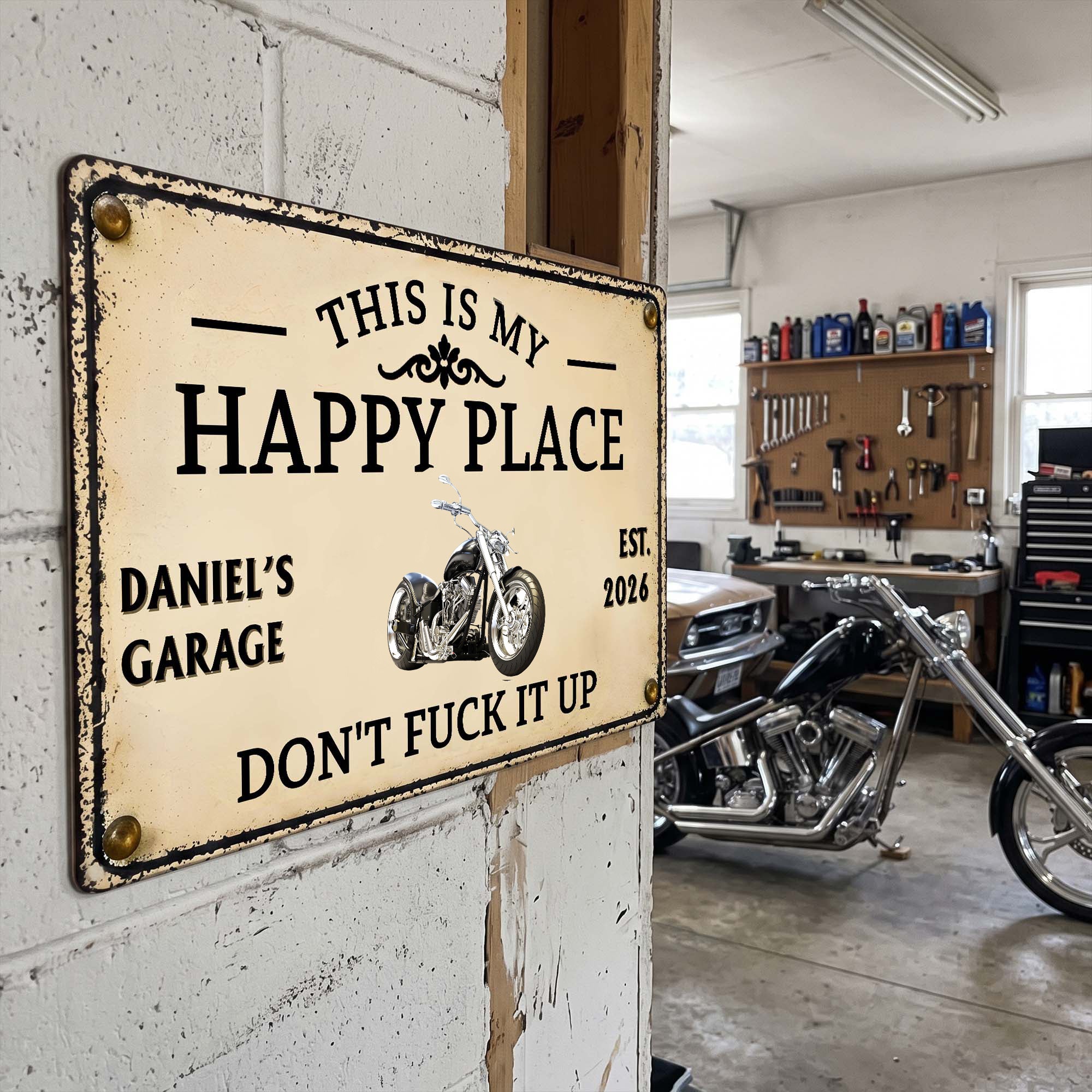 This Is My Happy Place Garage Sign, Gift For Men For Him - Personalized Metal Sign