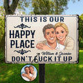 This Is Our Happy Place Custom Couple Photo Cartoon Art - Personalized Metal Sign