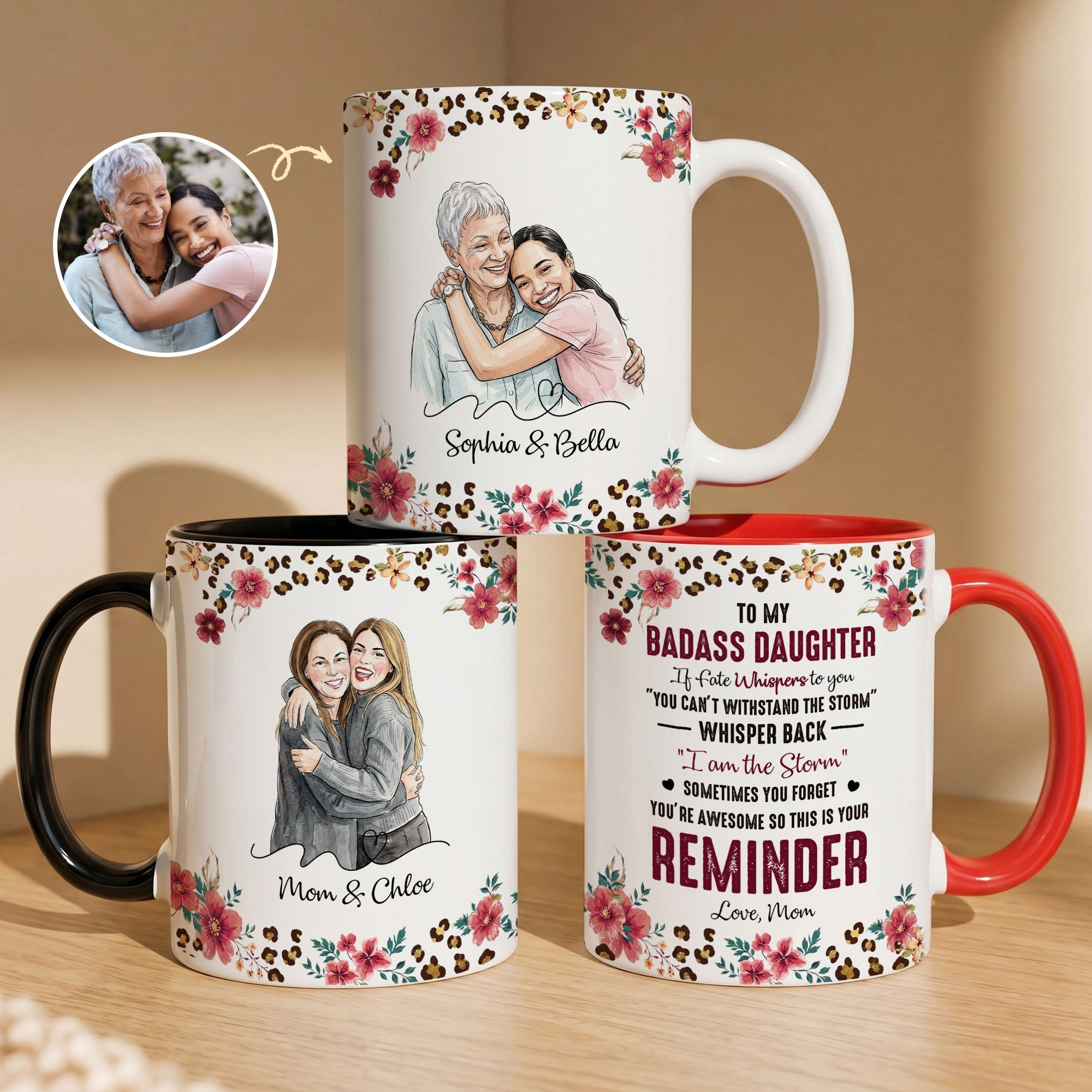 To My Badass Daughter This Is Your Reminder Custom Photo Watercolor - Personalized Mug