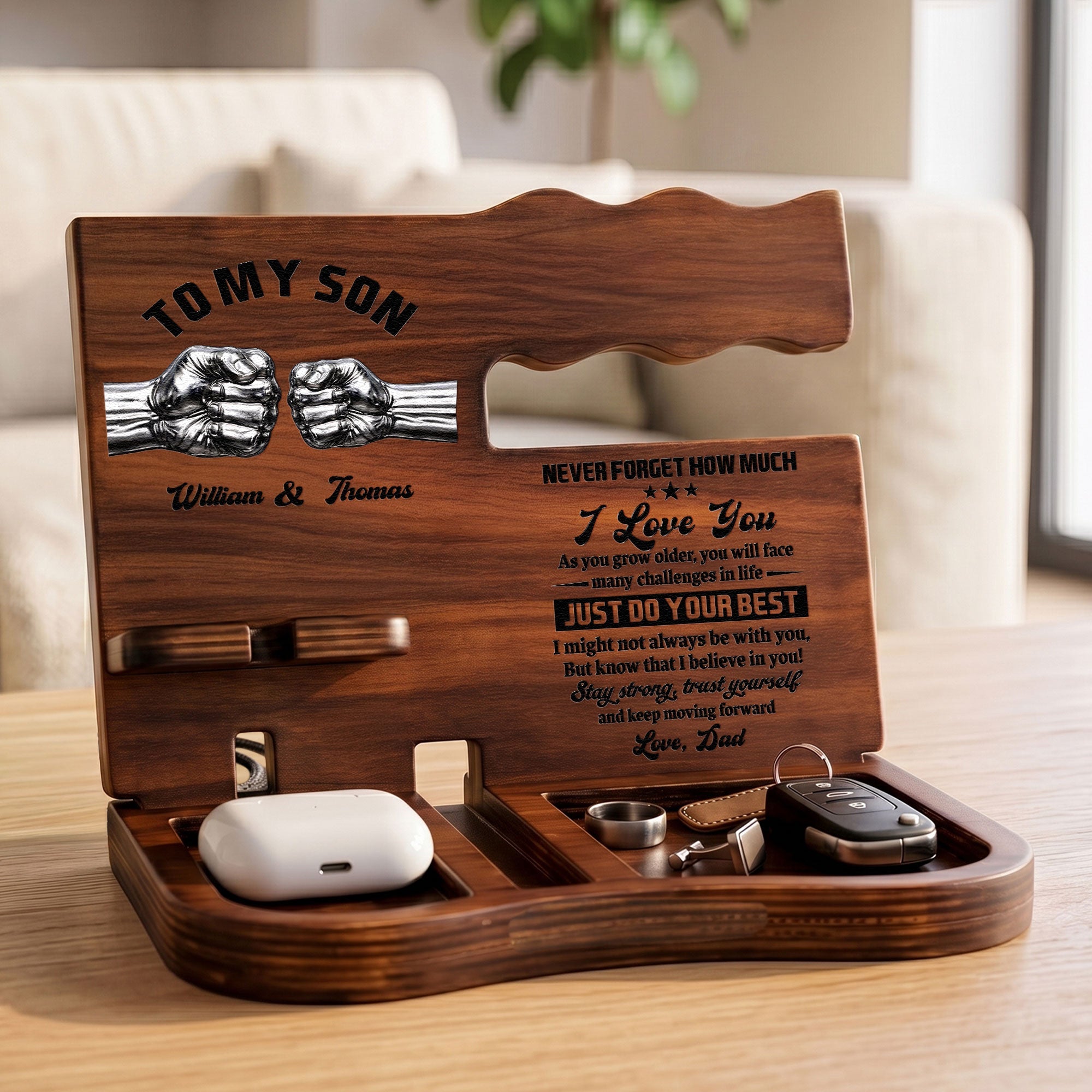 To My Son Stay Strong, Trust Yourself From Dad, Mom - Personalized Desk Organizer