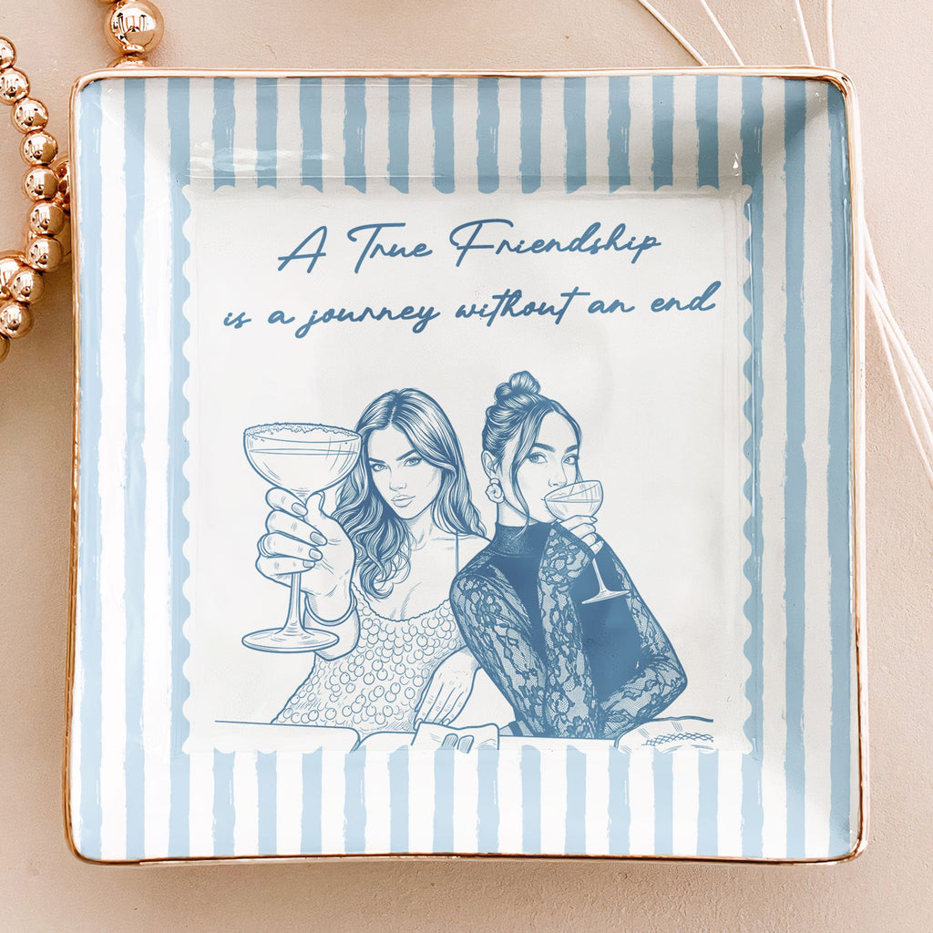 Turn Photo Into Art & Custom Friendship Quote - Stripe Vintage Cottage - Personalized Jewelry Dish
