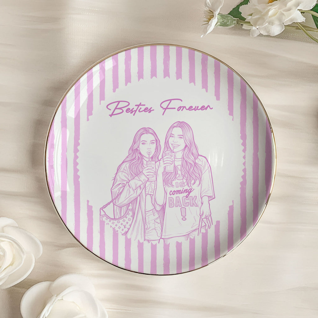 Turn Photo Into Art & Custom Friendship Quote - Stripe Vintage Cottage - Personalized Jewelry Dish