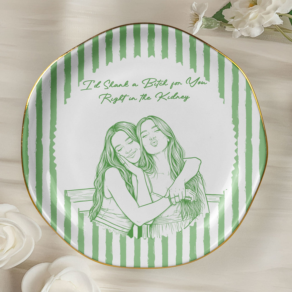 Turn Photo Into Art & Custom Friendship Quote - Stripe Vintage Cottage - Personalized Jewelry Dish