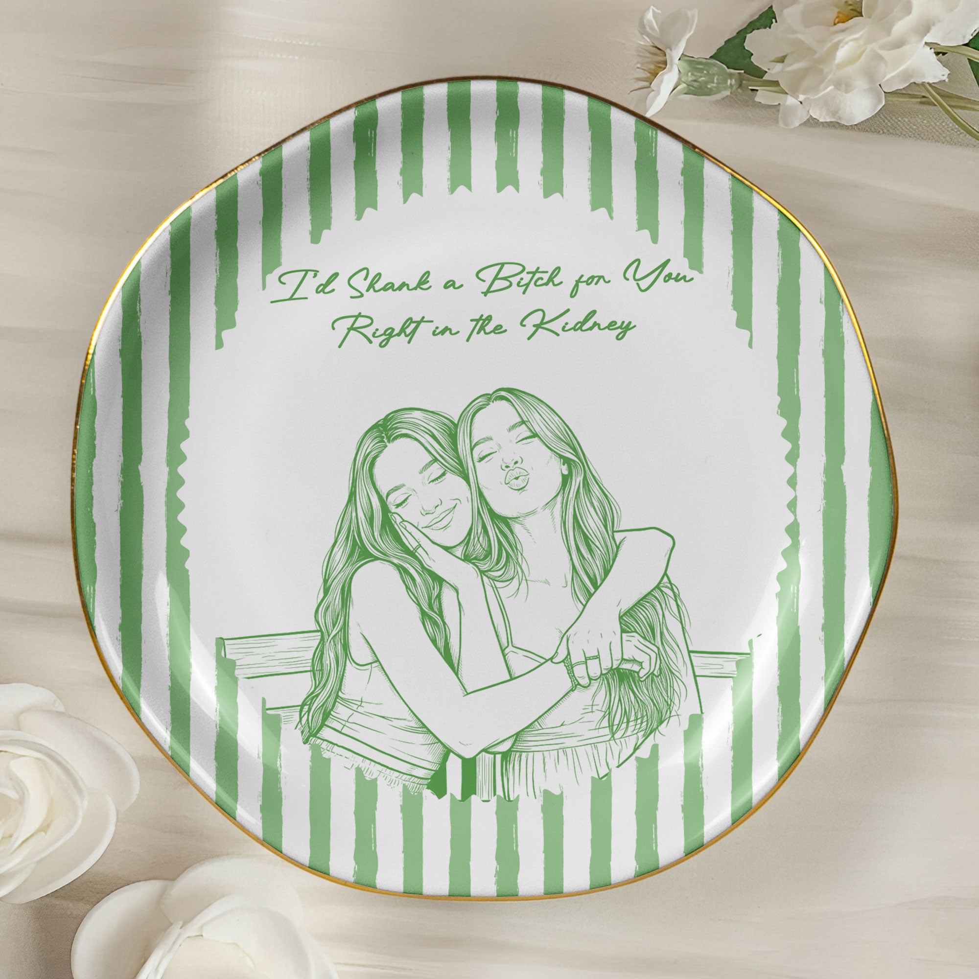 Turn Photo Into Art & Custom Friendship Quote - Stripe Vintage Cottage - Personalized Jewelry Dish