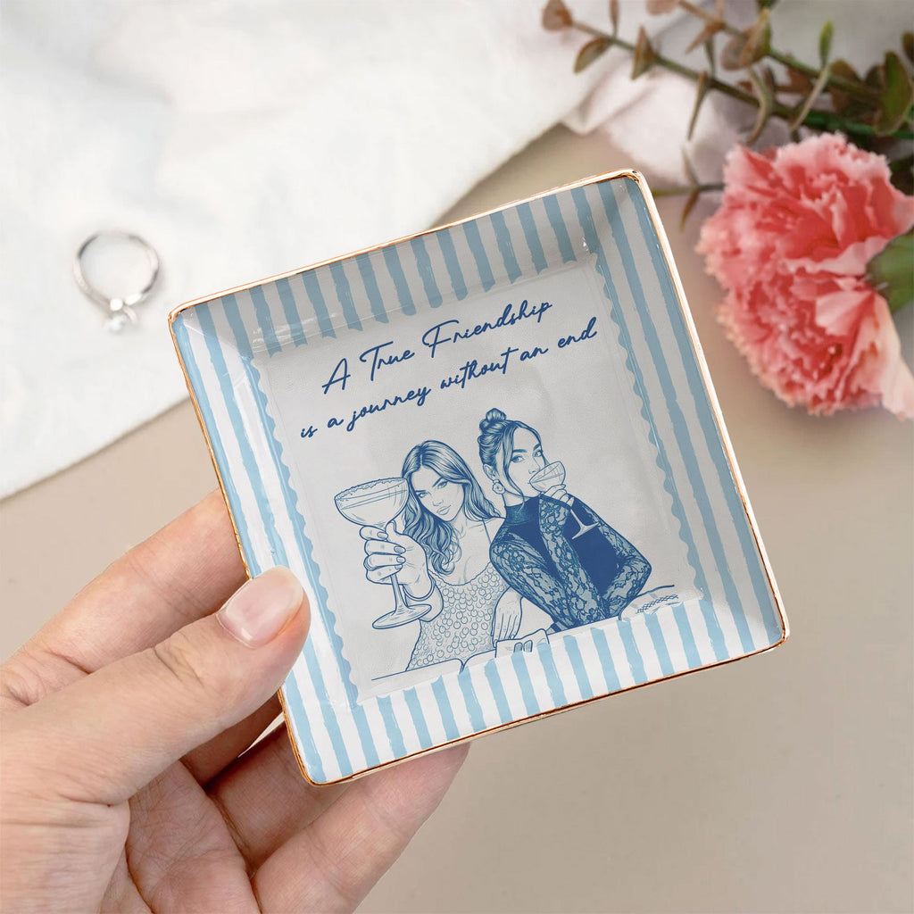 Turn Photo Into Art & Custom Friendship Quote - Stripe Vintage Cottage - Personalized Jewelry Dish