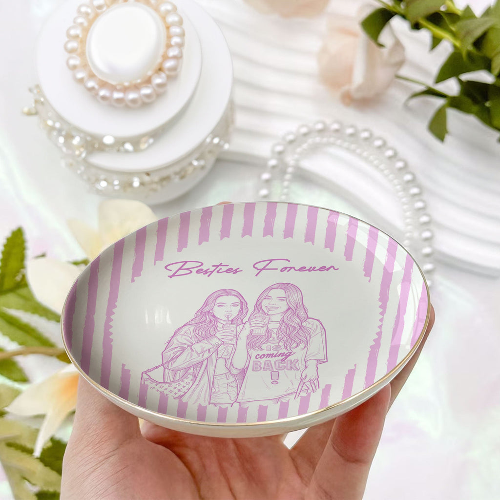 Turn Photo Into Art & Custom Friendship Quote - Stripe Vintage Cottage - Personalized Jewelry Dish