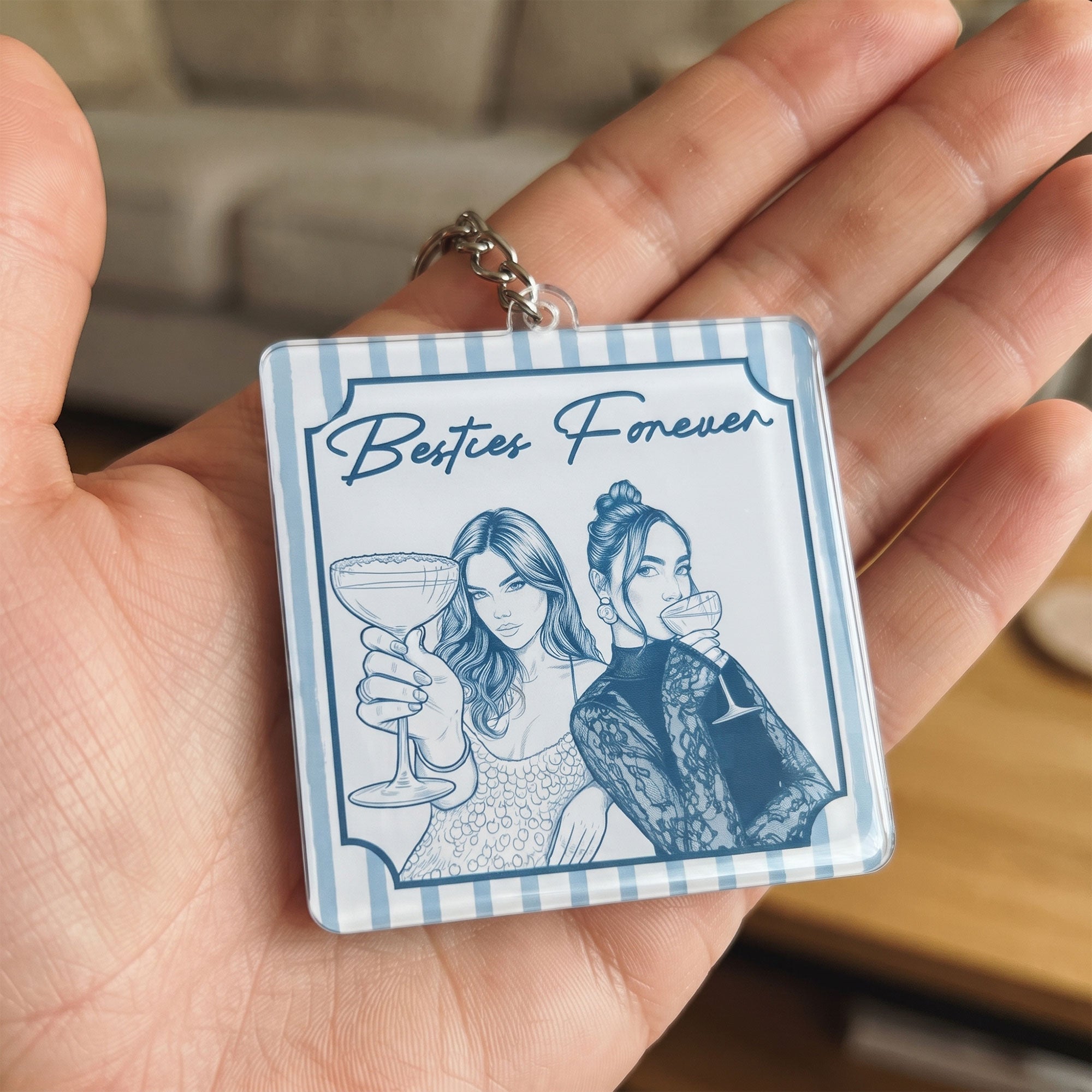 Turn Your Photo Into Art - Friendship Thank You Gift For Besties, Sisters - Personalized Keychain