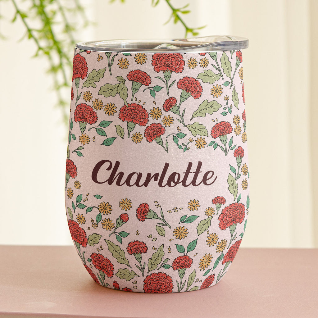 Vintage Birth Flower Wedding Bridesmaid Birthday Gift - Personalized Wine Tumbler