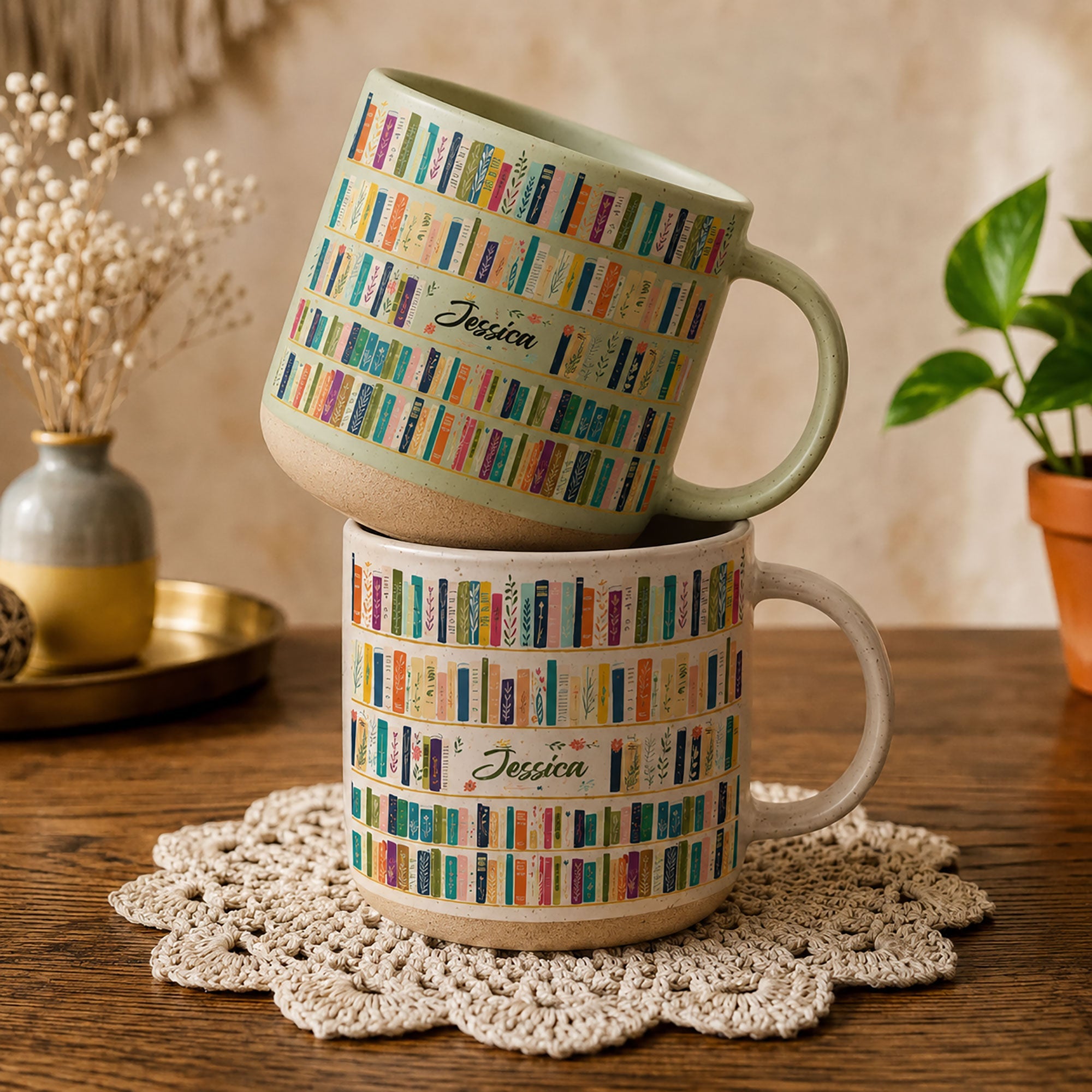 Vintage Bookshelf Library - Personalized Mug