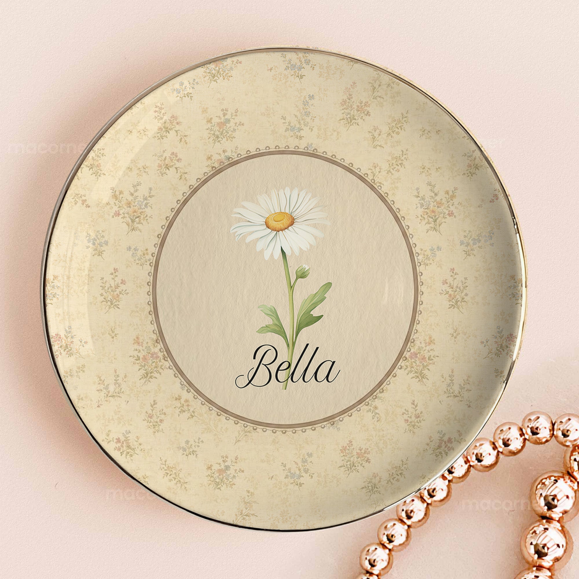 Vintage Custom Birth Flower - Personalized Jewelry Dish