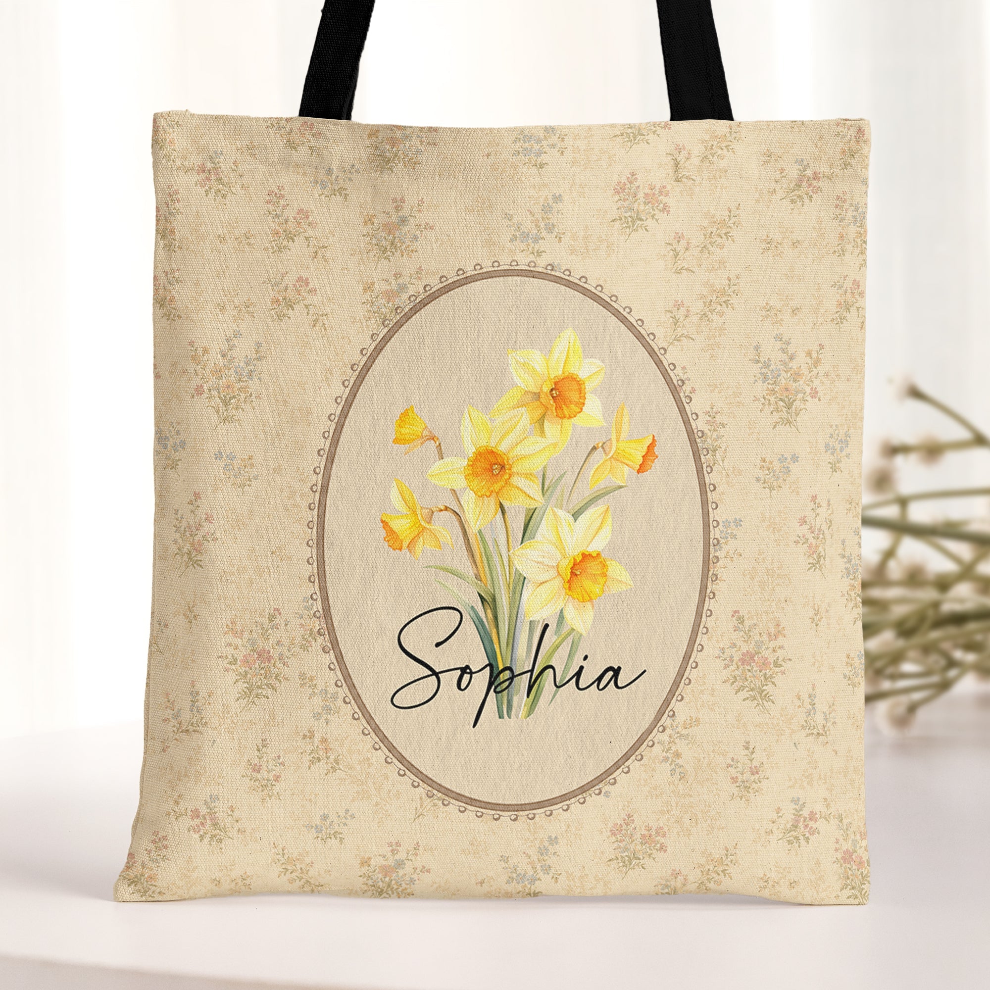 Vintage Custom Birth Flower - Personalized Tote Bag