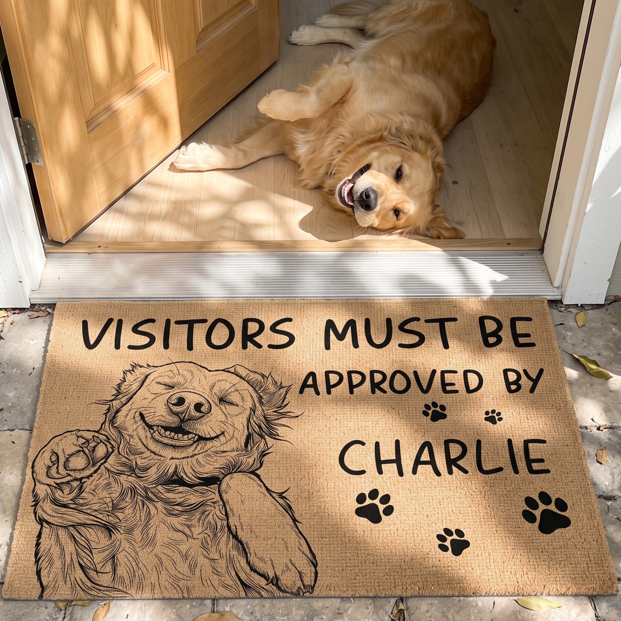 Visitors Must Be Approved By Custom Pet Portrait Sketch Line Art - Personalized Doormat