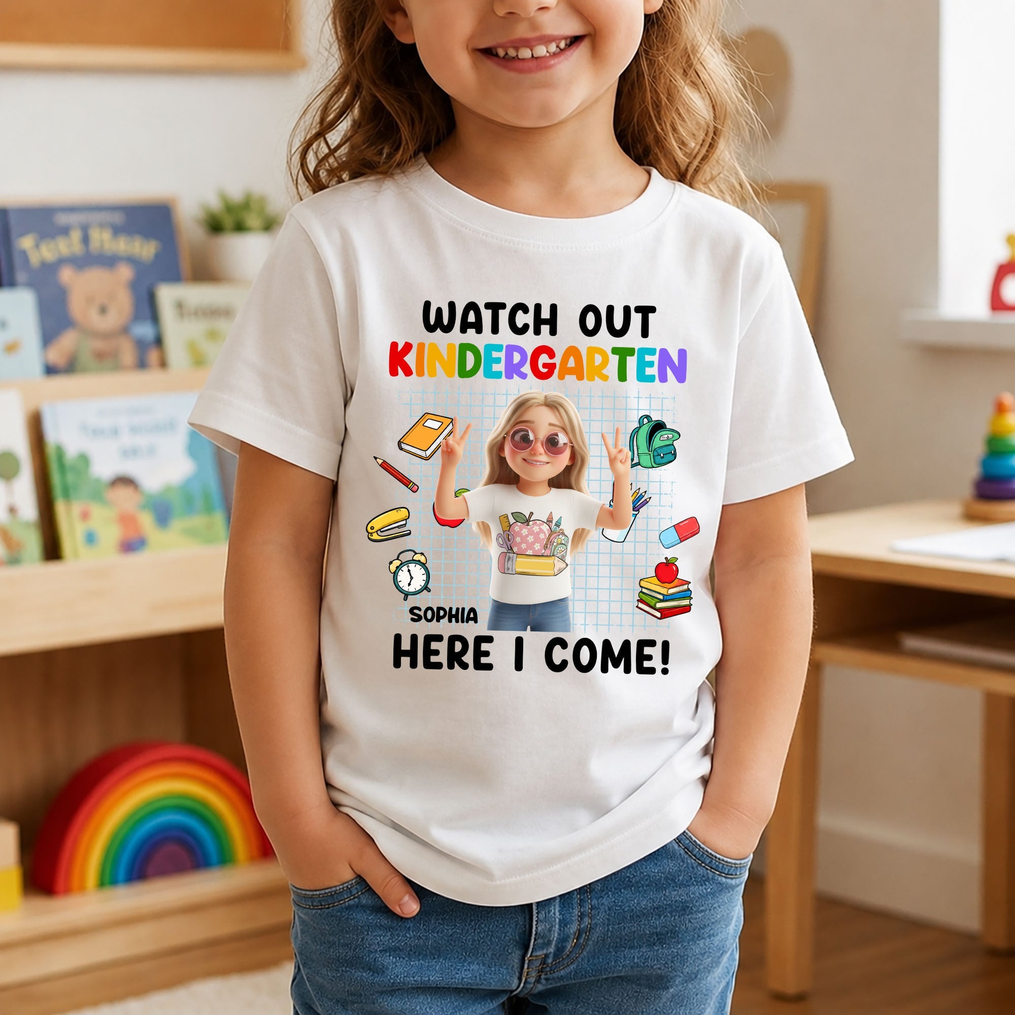 Watch Out School Here I Come Cartoon Style - Personalized Shirt