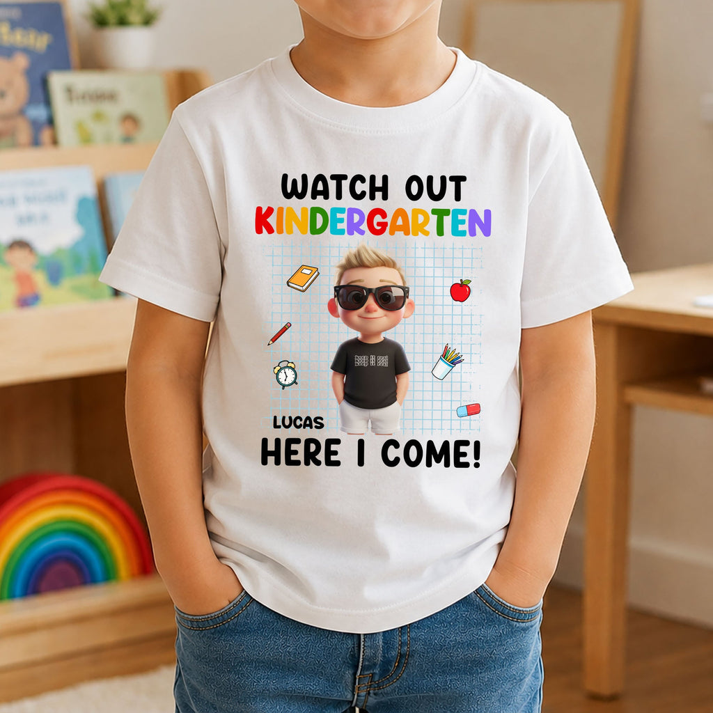 Watch Out School Here I Come Cartoon Style - Personalized Shirt