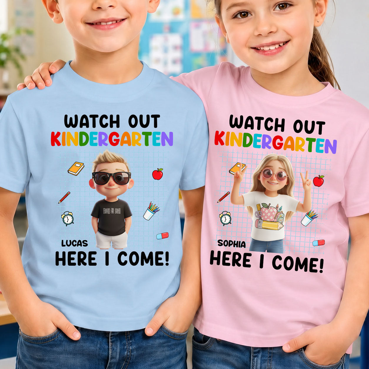 Watch Out School Here I Come Cartoon Style - Personalized Shirt
