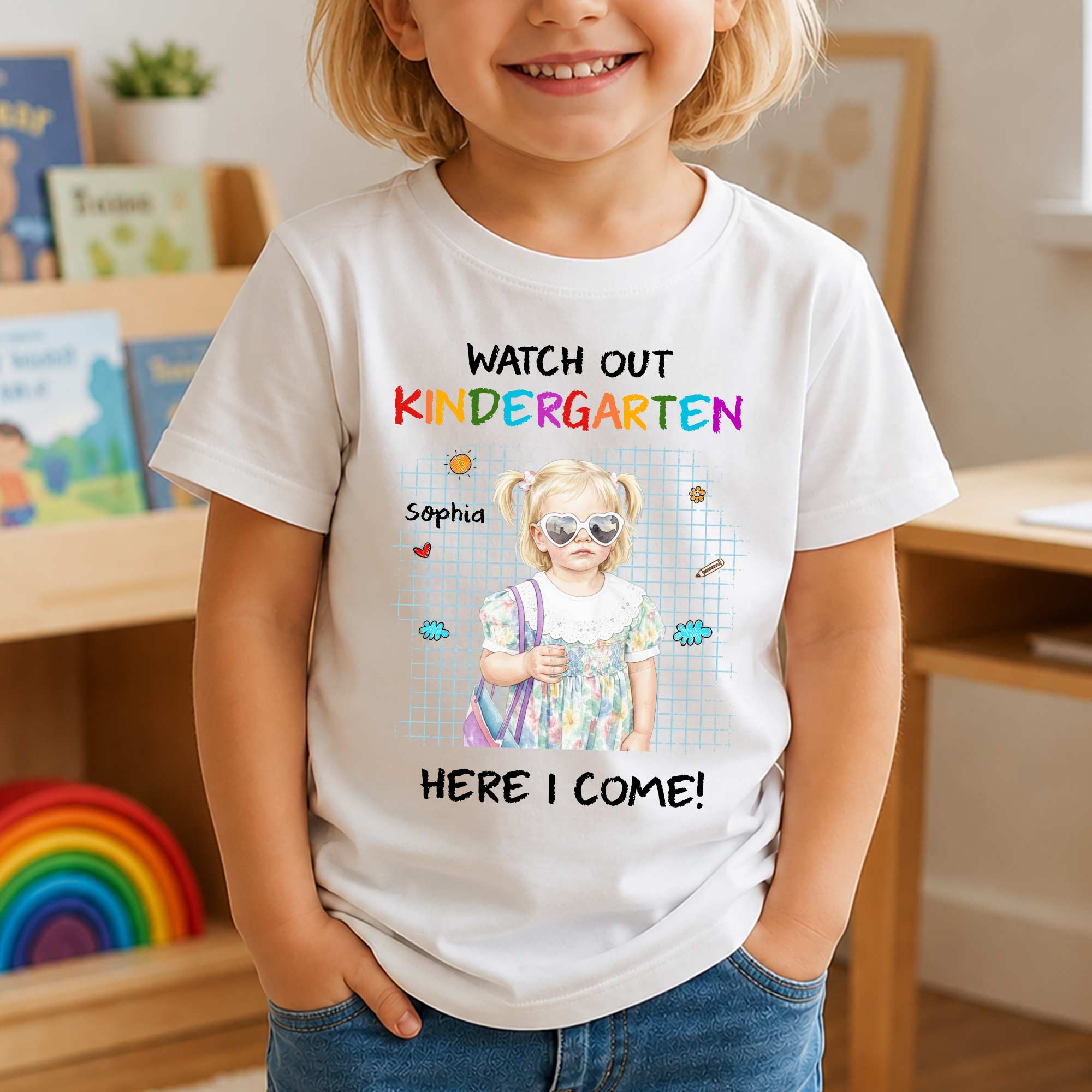 Watch Out School Here I Come Watercolor Style - Personalized Shirt