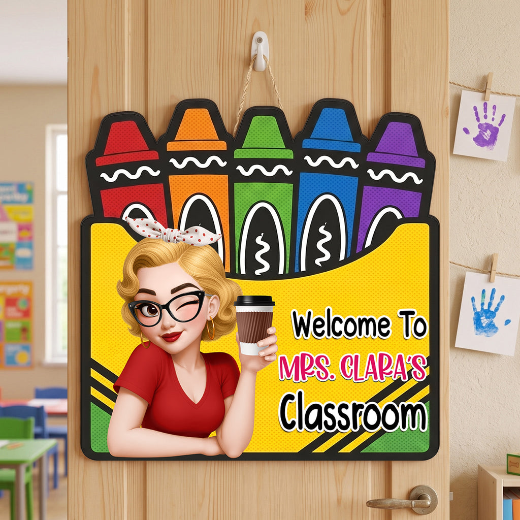 Welcome To Classroom Crayon Box - Personalized Wood Sign