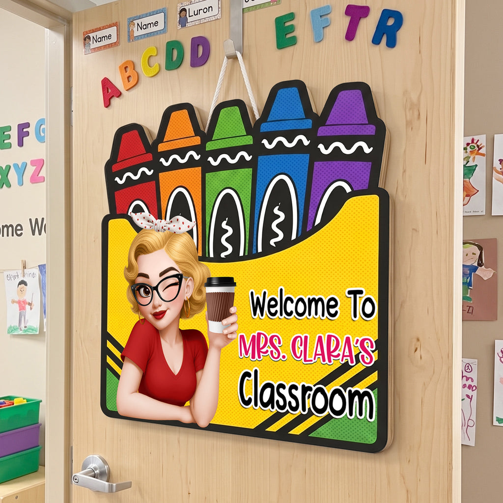 Welcome To Classroom Crayon Box - Personalized Wood Sign