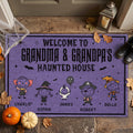 Welcome To Grandma & Grandpa's Haunted House Doodle - Personalized Doormat
