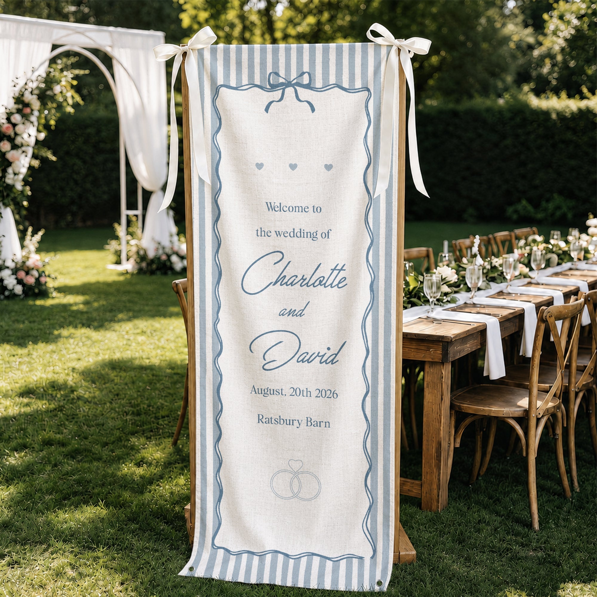 Welcome To The Wedding Of Wedding Sign Striped Style - Personalized Welcome Sign