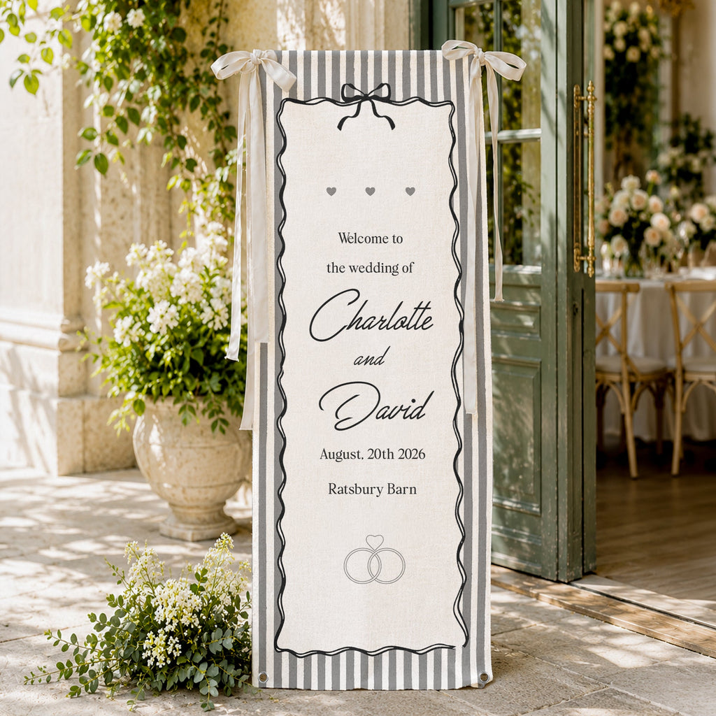 Welcome To The Wedding Of Wedding Sign Striped Style - Personalized Welcome Sign