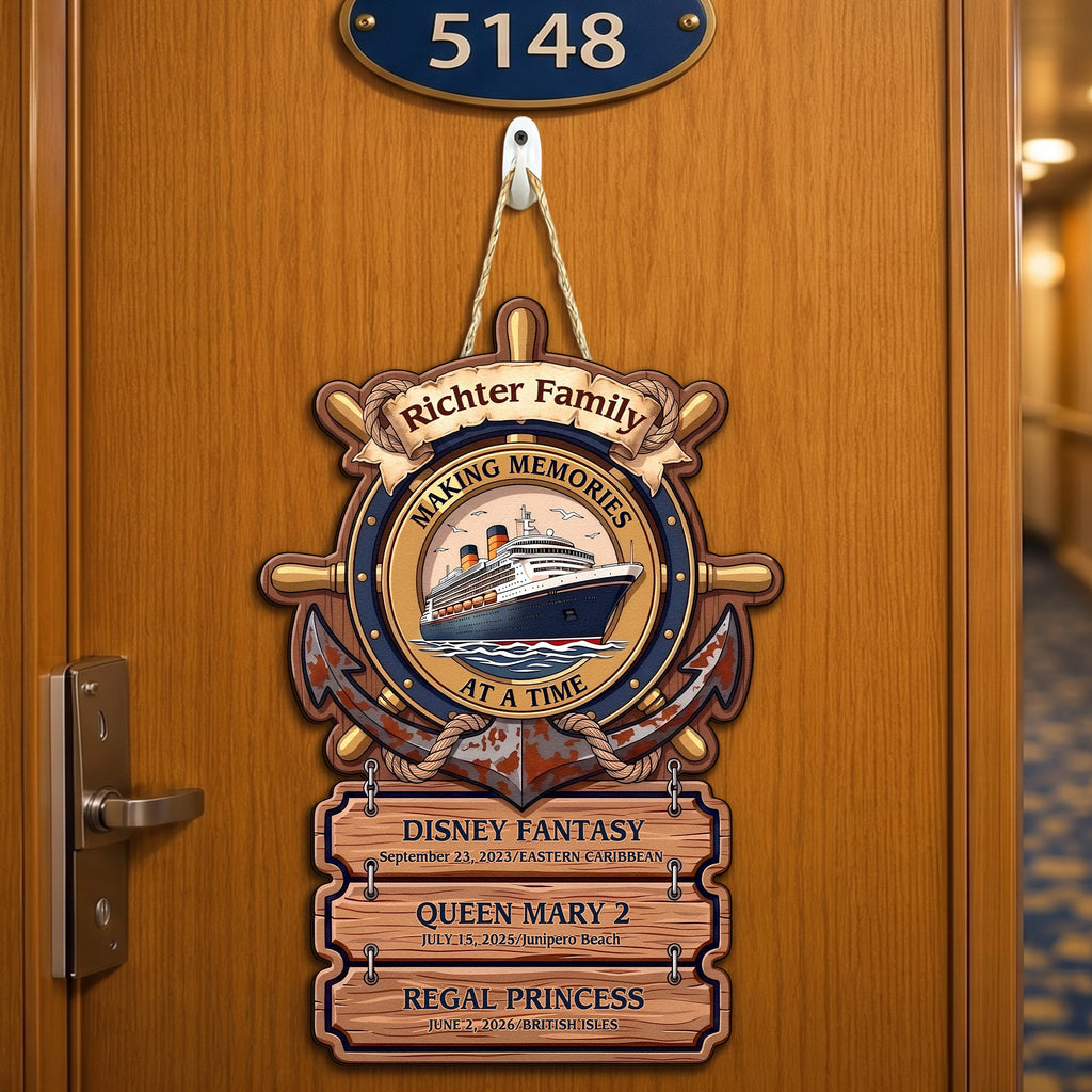 Wheel & Anchor Cruise Door Signs Stateroom Decor Cruising Family Vacation Custom Destination - Personalized Wood Sign