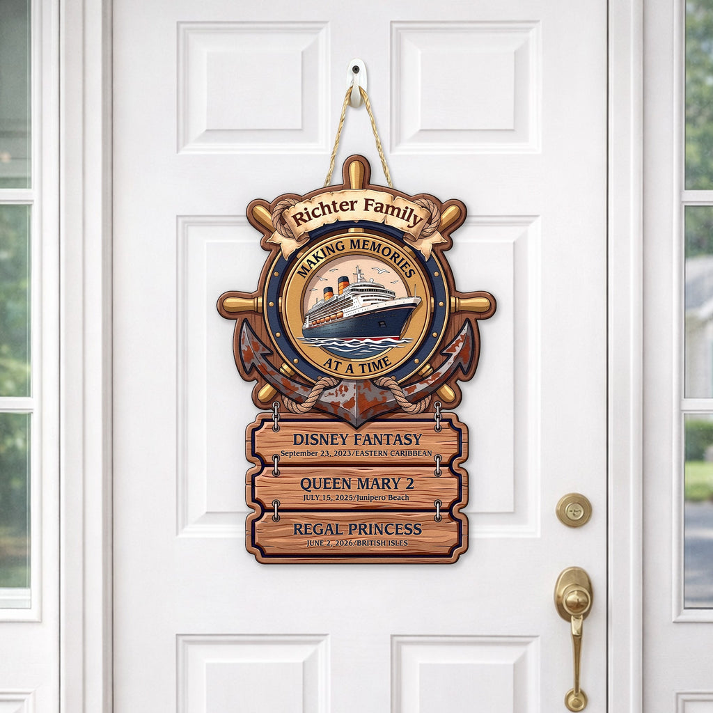 Wheel & Anchor Cruise Door Signs Stateroom Decor Cruising Family Vacation Custom Destination - Personalized Wood Sign