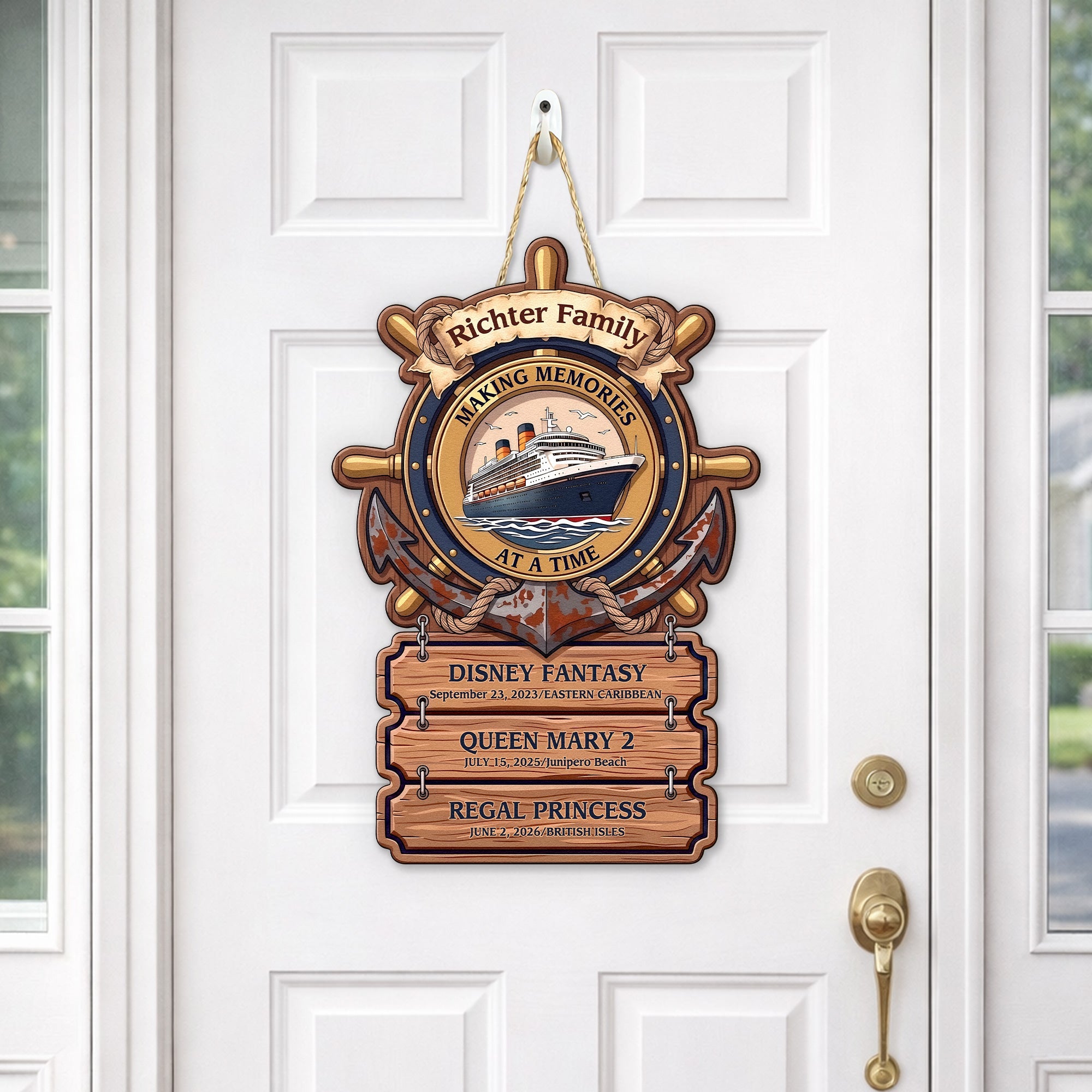 Wheel & Anchor Cruise Door Signs Stateroom Decor Cruising Family Vacation Custom Destination - Personalized Wood Sign