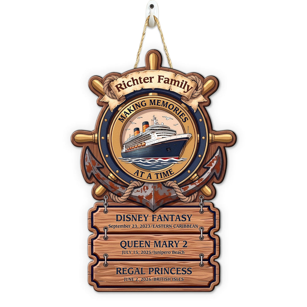 Wheel & Anchor Cruise Door Signs Stateroom Decor Cruising Family Vacation Custom Destination - Personalized Wood Sign