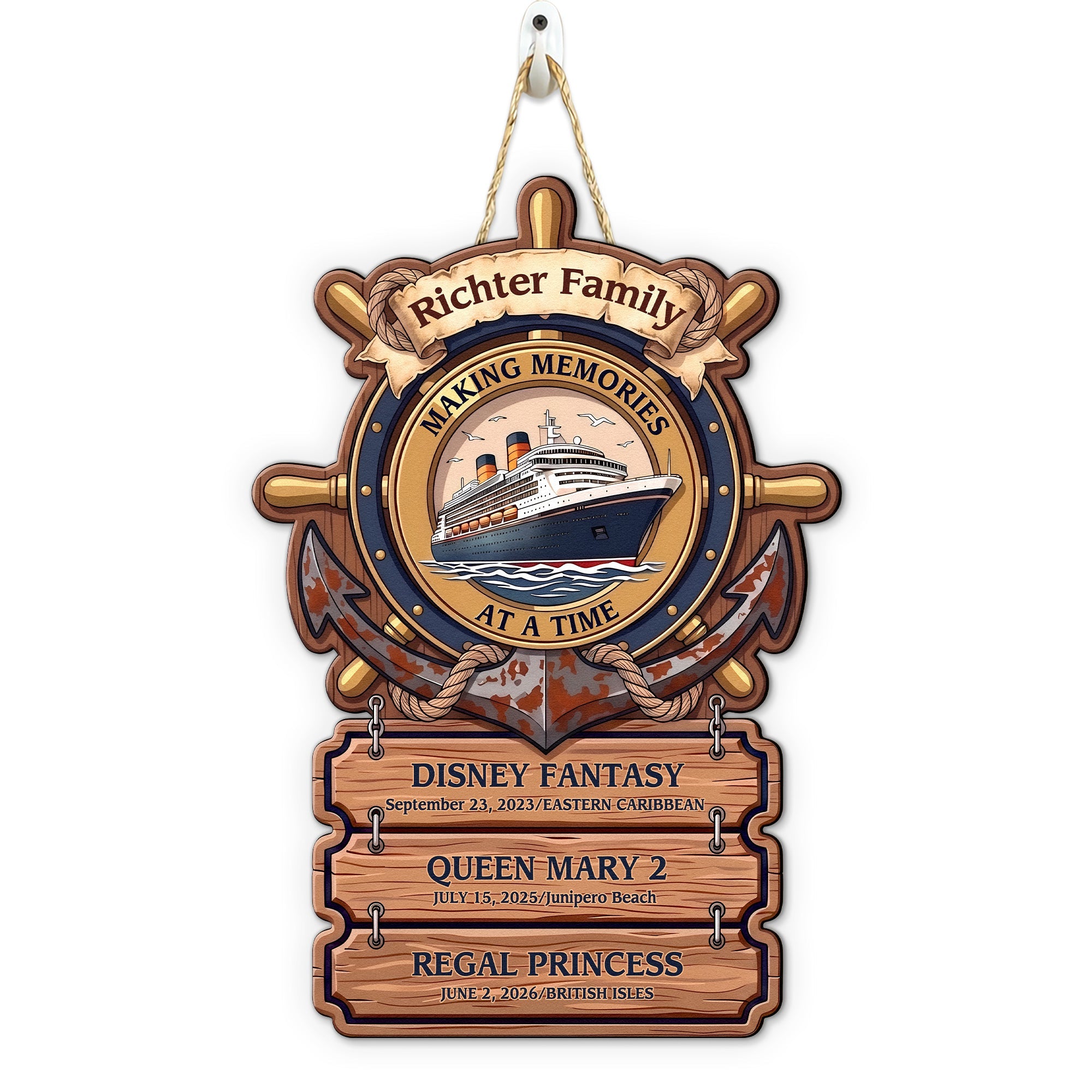 Wheel & Anchor Cruise Door Signs Stateroom Decor Cruising Family Vacation Custom Destination - Personalized Wood Sign