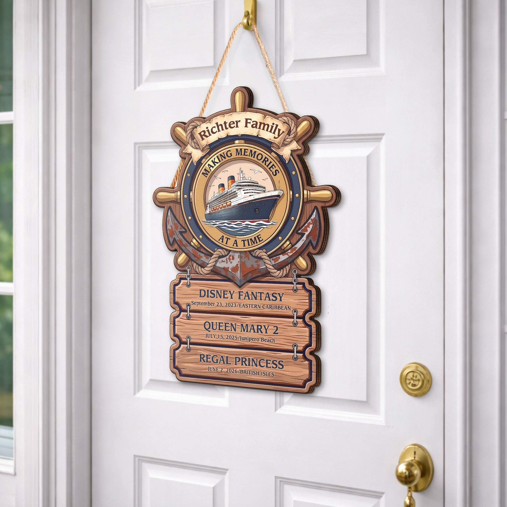 Wheel & Anchor Cruise Door Signs Stateroom Decor Cruising Family Vacation Custom Destination - Personalized Wood Sign
