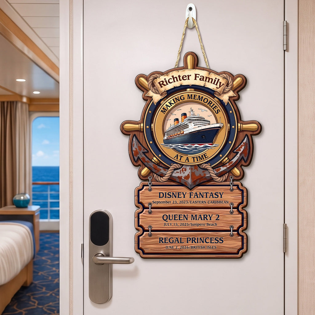 Wheel & Anchor Cruise Door Signs Stateroom Decor Cruising Family Vacation Custom Destination - Personalized Wood Sign