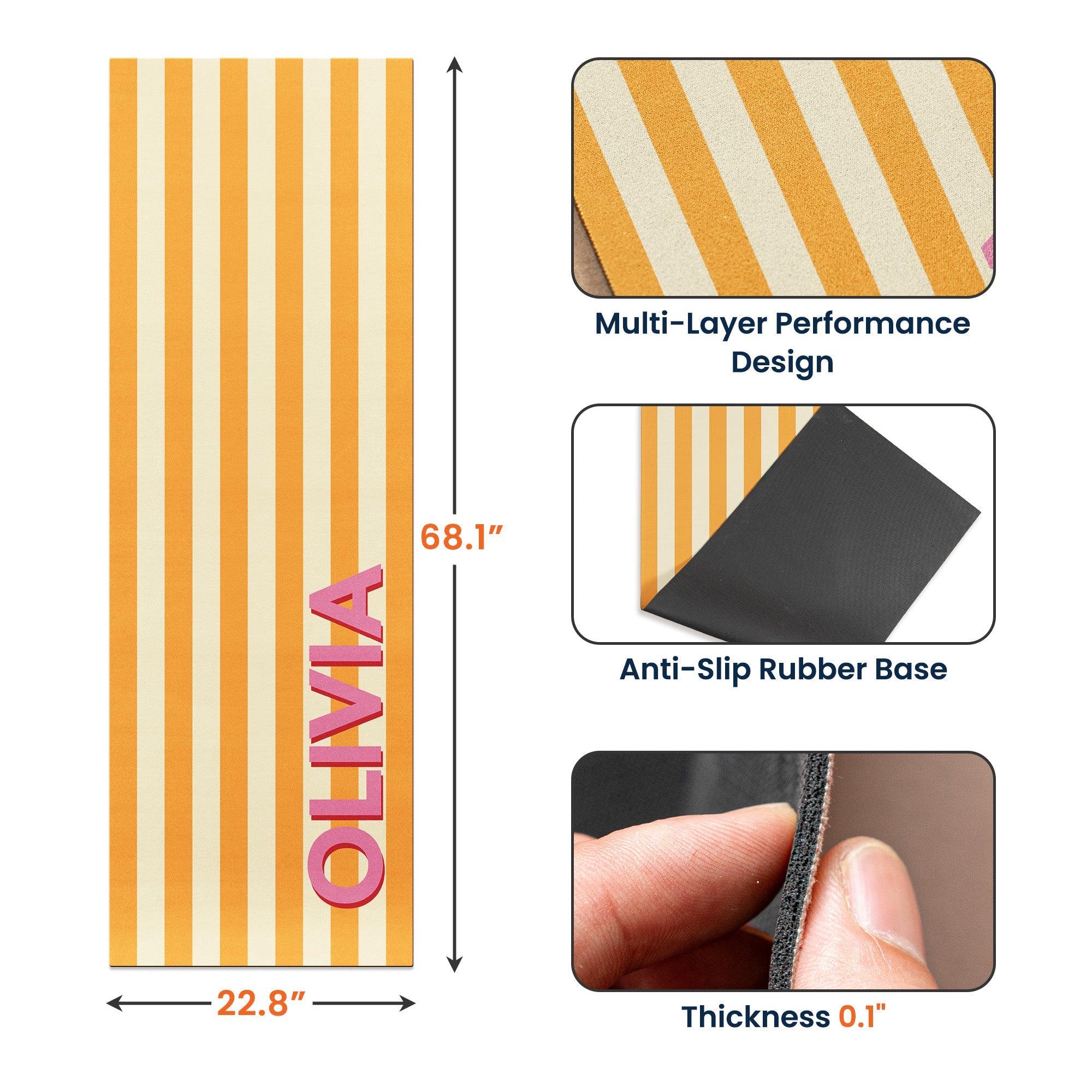 Word Shadow With Stripe Pattern Self Gift - Personalized Yoga Mat