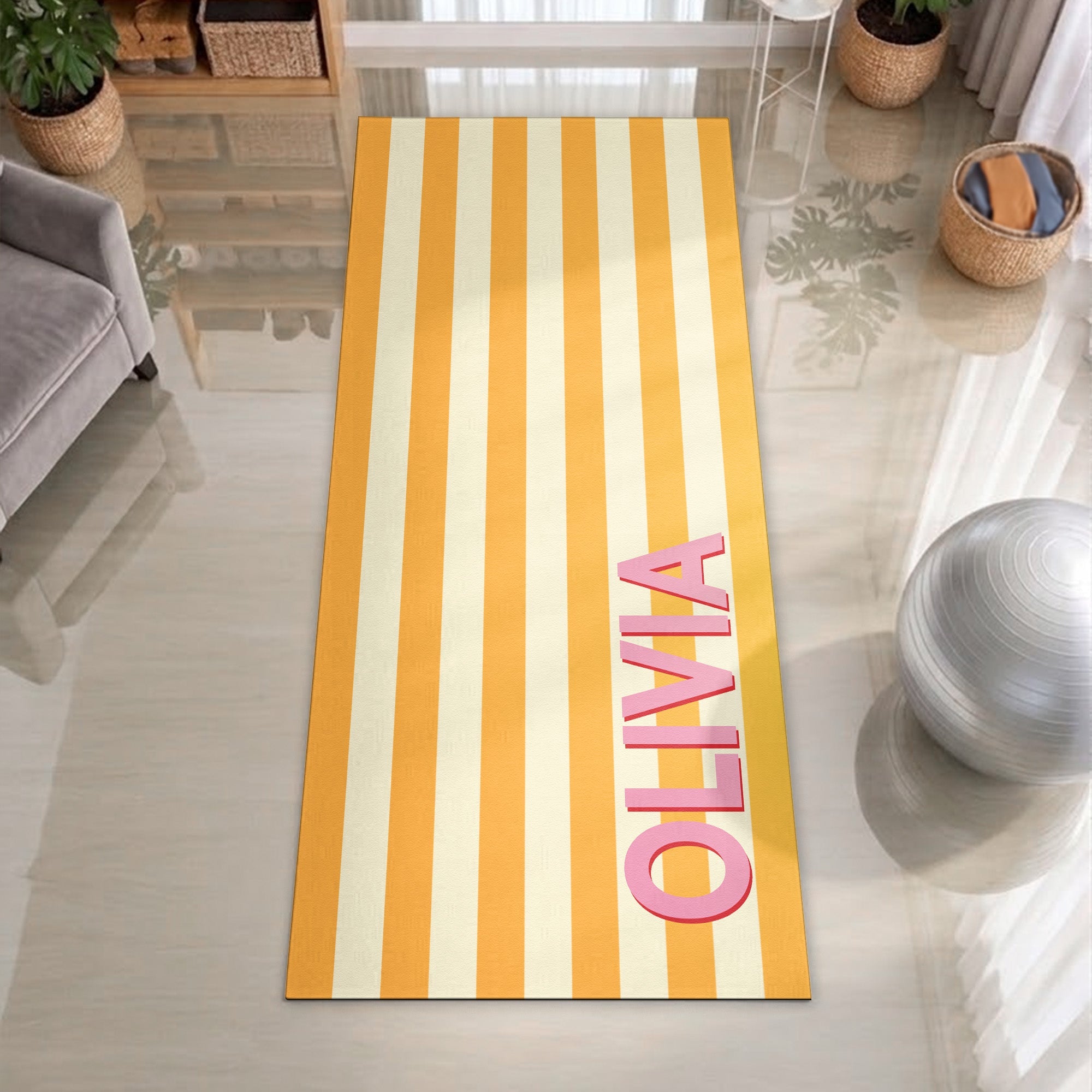 Word Shadow With Stripe Pattern Self Gift - Personalized Yoga Mat