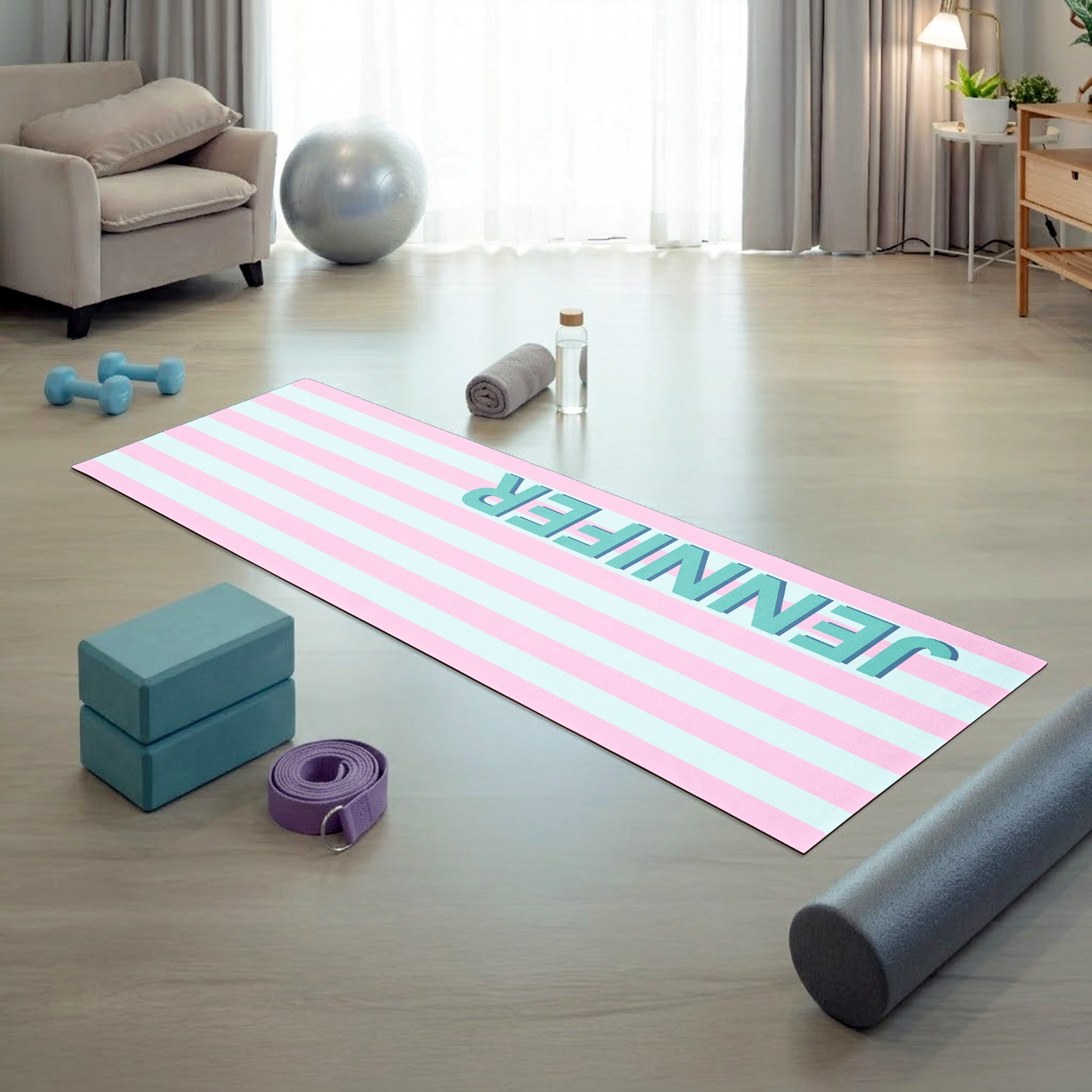 Word Shadow With Stripe Pattern Self Gift - Personalized Yoga Mat