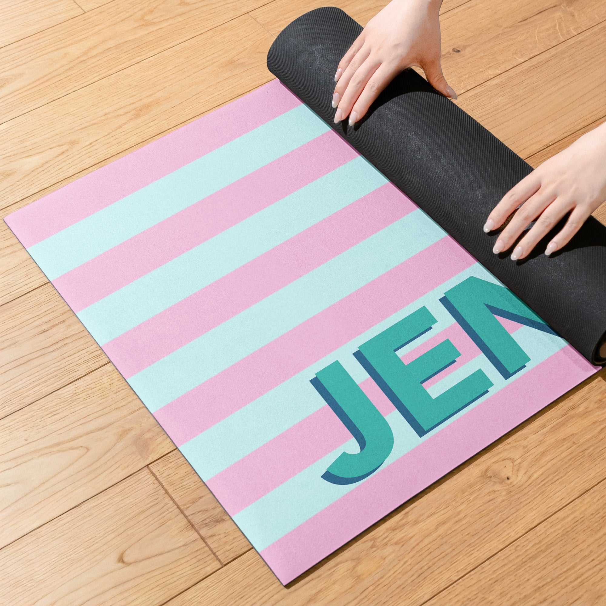 Word Shadow With Stripe Pattern Self Gift - Personalized Yoga Mat